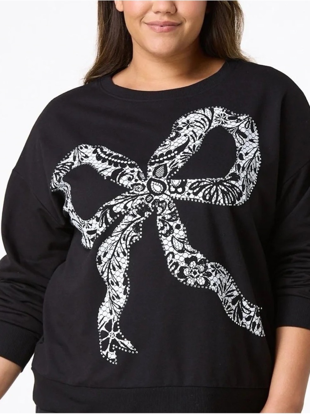 Cato Black Sweatshirt with White Lace Bow Graphic
